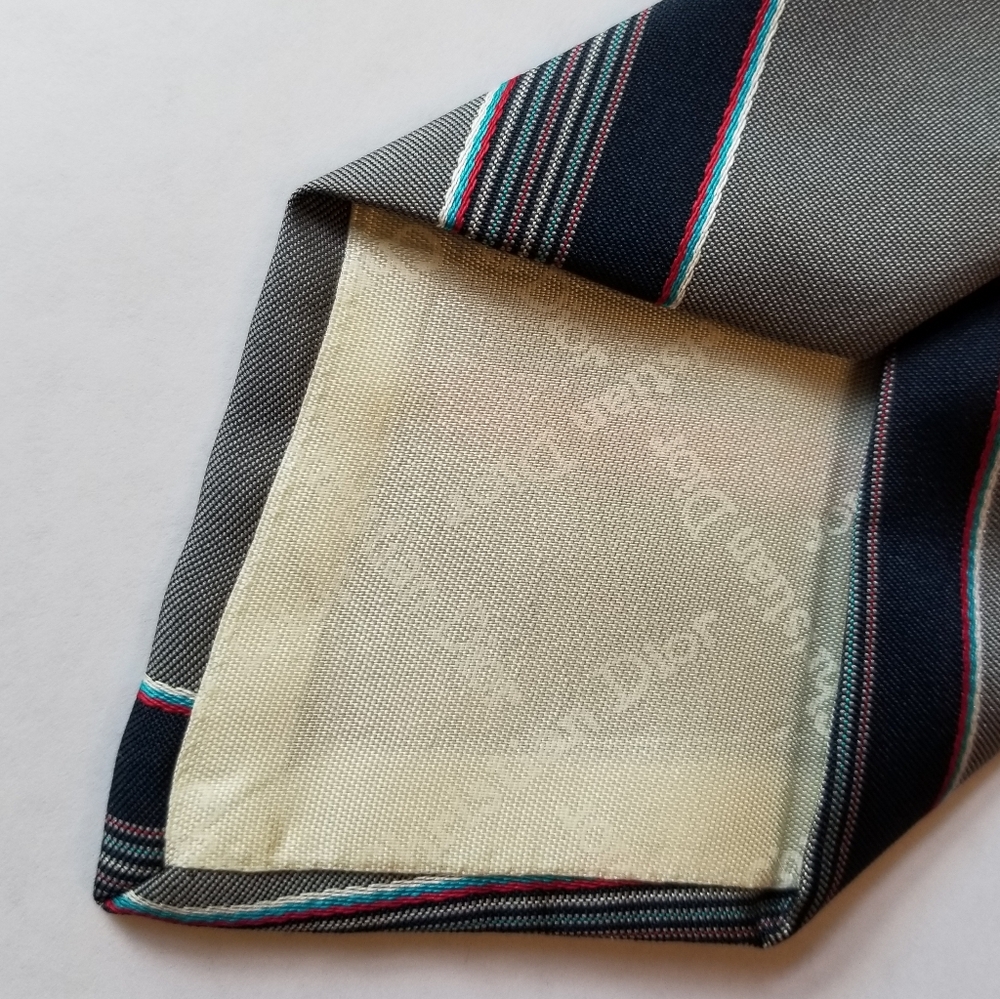 ❗1960s Christian Dior Gray Navy Striped Dress Tie❗ - Picture 5 of 5